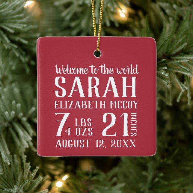 Baby's First Christmas Birth Stat Photo Ceramic Ornament (Tree)