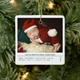 Babys First Christmas Birth Stats Announcement Ceramic Ornament