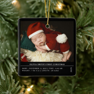 Babys First Christmas Birth Stats Announcement Ceramic Ornament