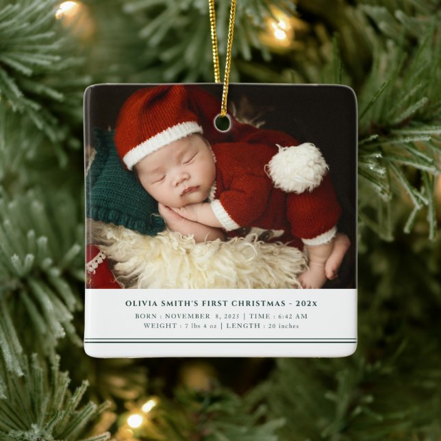 Babys First Christmas  Birth Stats Announcement Ceramic Ornament (Tree)
