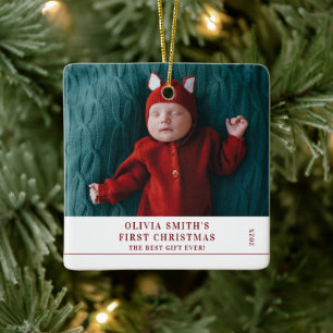 Babys First Christmas  Birth Stats Announcement  Ceramic Ornament