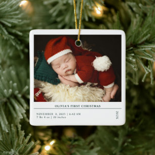 Babys First Christmas Birth Stats Announcement Ceramic Ornament