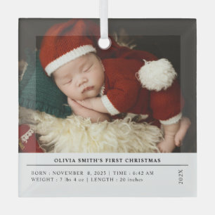 Babys First Christmas Birth Stats Announcement Glass Tree Decoration