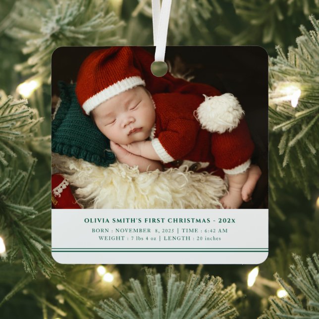 Babys First Christmas  Birth Stats Announcement Metal Tree Decoration (Insitu)