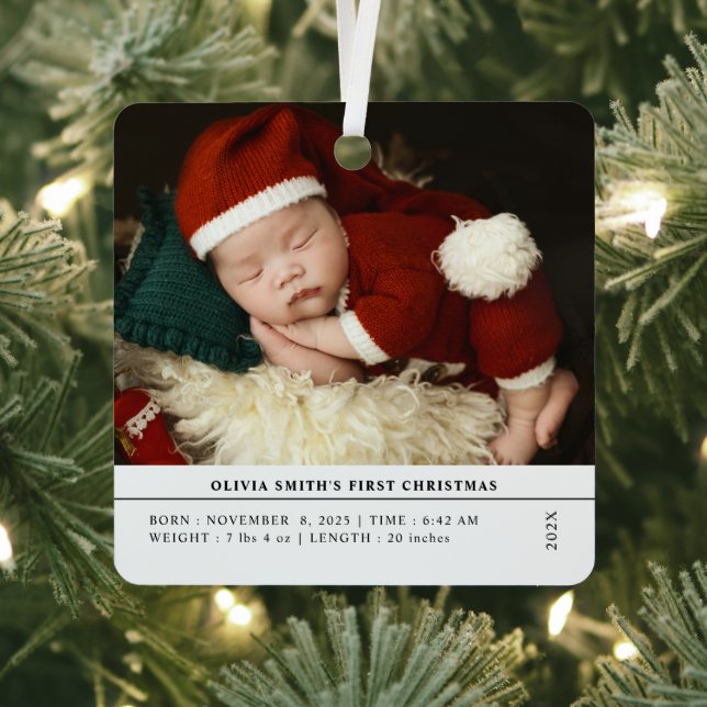 Babys First Christmas  Birth Stats Announcement Metal Tree Decoration (Insitu)
