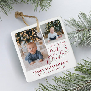 Baby's First Christmas Birth Stats Photo Gallery Ceramic Ornament