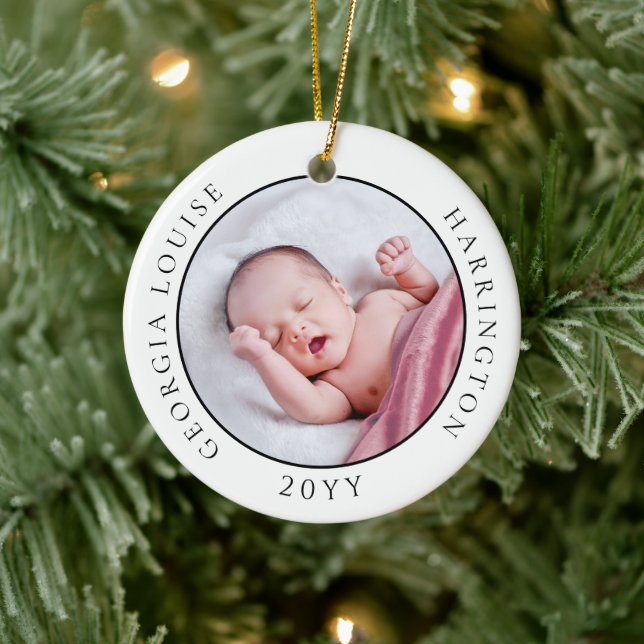 Baby's First Christmas Birth Stats Photo Keepsake Ceramic Tree Decoration (Tree)