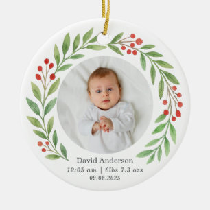 Baby's First Christmas Birth Stats Photo Keepsake  Ceramic Tree Decoration