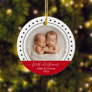 Baby's First Christmas Black, White and Red Dots Ceramic Tree Decoration
