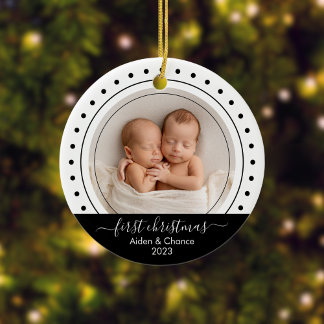 Baby's First Christmas Black, White Dots Ceramic Tree Decoration