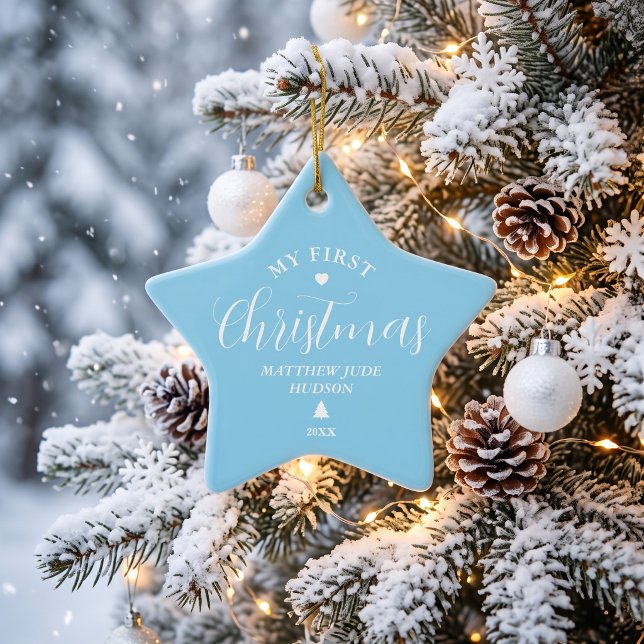 Baby's First Christmas Blue Custom Name Keepsake  Ceramic Tree Decoration (Creator Uploaded)