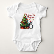 Baby's First Christmas Bodysuit | Cute Penguin 