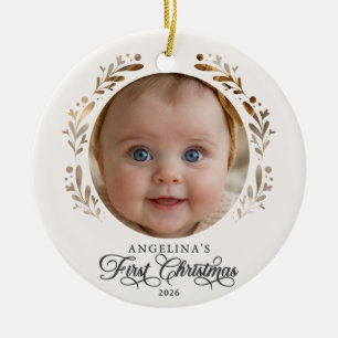 Baby's First Christmas Botanical Papercut Ceramic Tree Decoration