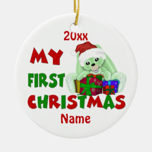 Babys First Christmas Bunny Personalised Ceramic Tree Decoration