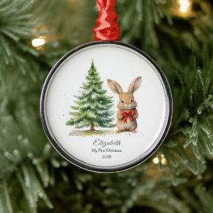 Baby's First Christmas Bunny Personalised  Metal Tree Decoration