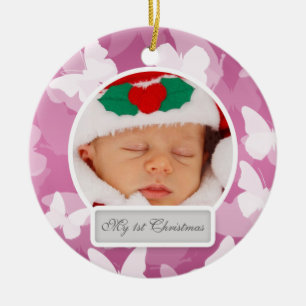 Baby's First Christmas Butterflies Pink Ceramic Tree Decoration