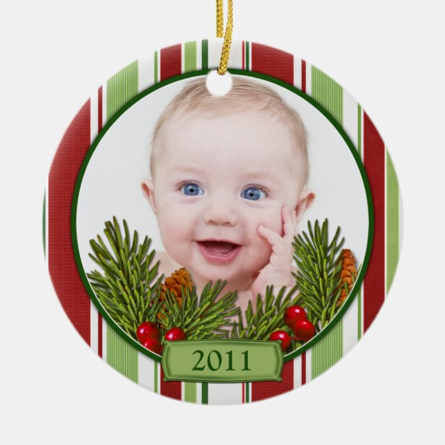 Baby's First Christmas Candy Stripes Ceramic Tree Decoration (Front)
