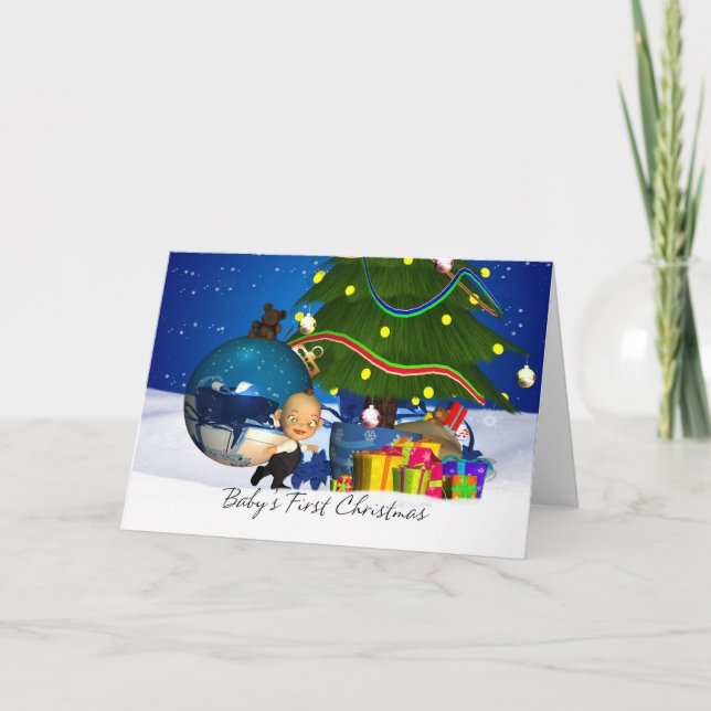 Baby's First Christmas Card With Cute Little Baby (Front)