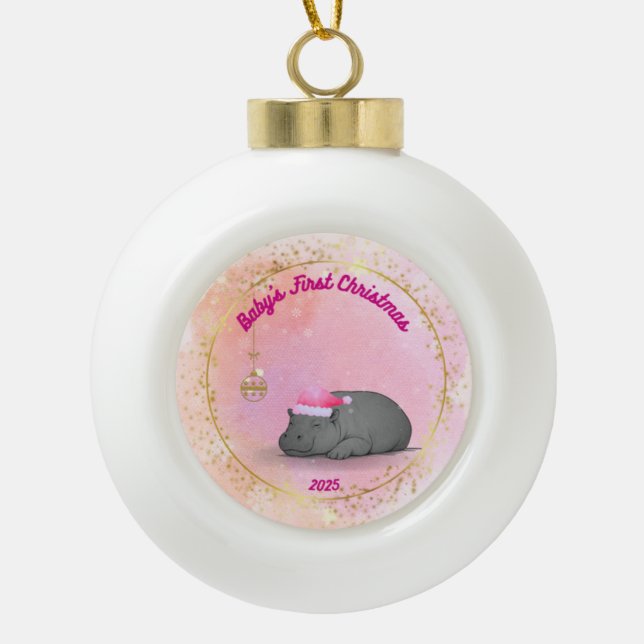 Baby's First Christmas - Ceramic Hippo Ornament (Front)