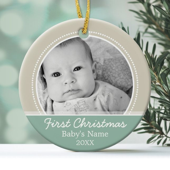 Babys First Christmas Ceramic Tree Decoration (Personalized Photo Ornament - Baby's First Christmas)