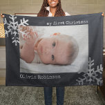 Baby's First Christmas Chalkboard Photo Snowflake Fleece Blanket<br><div class="desc">Customise this photo fleece blanket with your baby's photo and add your little one's name.</div>