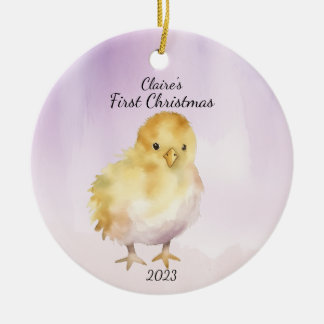 Baby's First Christmas Chick Personalised Ceramic Tree Decoration