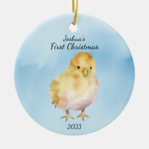 Baby's First Christmas Chick Personalised Ceramic Tree Decoration