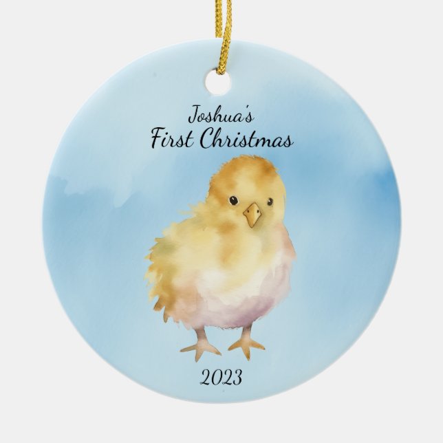 Baby's First Christmas Chick Personalised Ceramic Tree Decoration (Front)