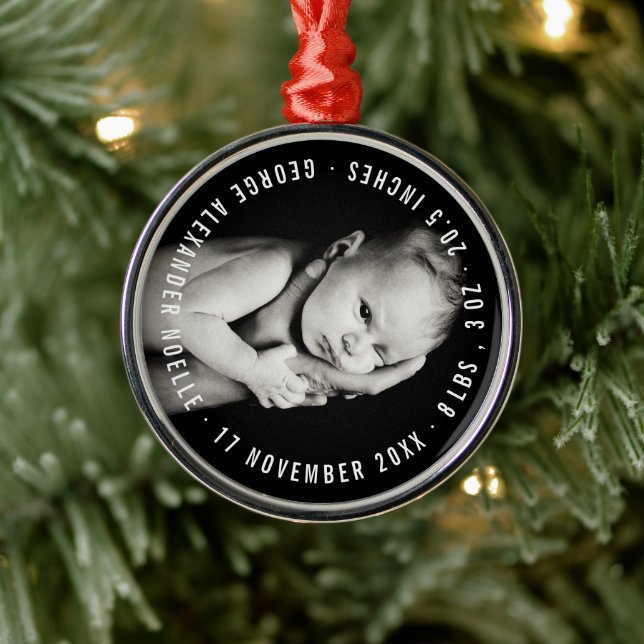 Baby's First Christmas Circle Typography Photo Metal Tree Decoration (Tree)