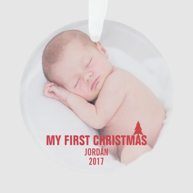 Baby's First Christmas Custom Acrylic Ornament Red (Front)