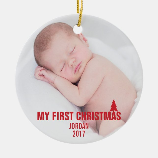 Baby's First Christmas Custom Ceramic Ornament Red (Front)