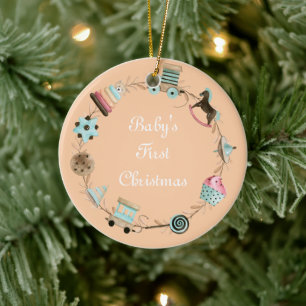Baby's First Christmas Custom Colour and Text Ceramic Tree Decoration