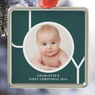 Baby's First Christmas Custom Green Photo Metal Tree Decoration