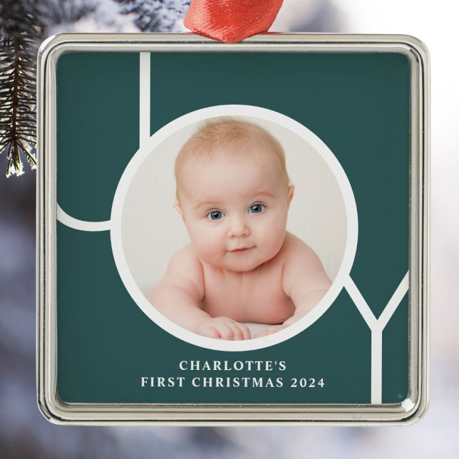 Baby's First Christmas Custom Green Photo Metal Tree Decoration (Creator Uploaded)