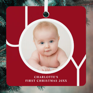 Baby's First Christmas Custom Keepsake Photo Red Metal Tree Decoration