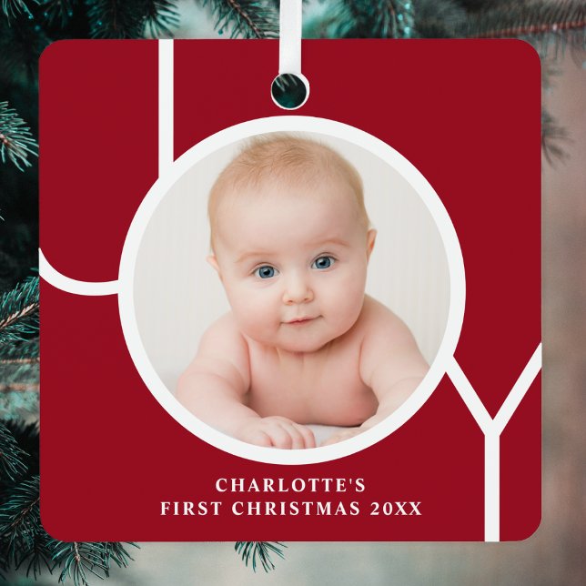 Baby's First Christmas Custom Keepsake Photo Red Metal Tree Decoration (Creator Uploaded)