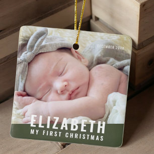 Baby's First Christmas Custom Modern Photo Year Ceramic Ornament