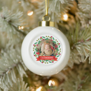 Baby's First Christmas Custom Name Ceramic Ball Christmas Ornament