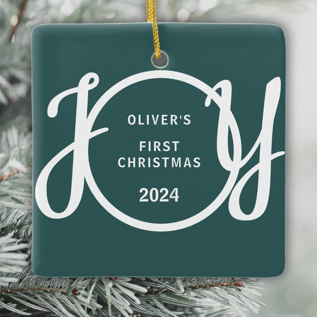 Baby's First Christmas Custom Name Green Keepsake Ceramic Ornament (Creator Uploaded)