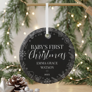 Baby's First Christmas Custom Name Keepsake Black Glass Tree Decoration