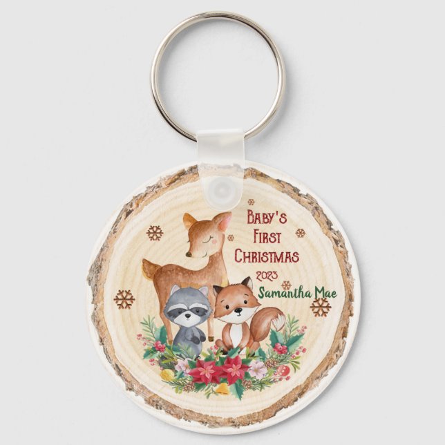 Baby's First Christmas Custom Name Keepsake Key Ring (Front)