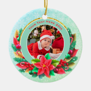 Baby's First Christmas Custom Name Photo Keepsake Ceramic Tree Decoration