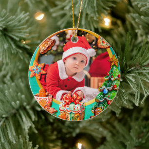 Baby's First Christmas Custom Name Photo Keepsake Ceramic Tree Decoration