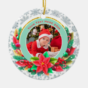 Baby's First Christmas Custom Name Photo Keepsake Ceramic Tree Decoration