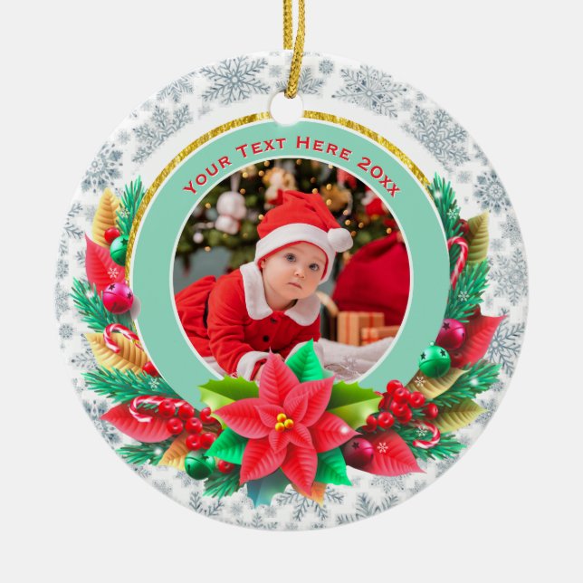 Baby's First Christmas Custom Name Photo Keepsake Ceramic Tree Decoration (Front)