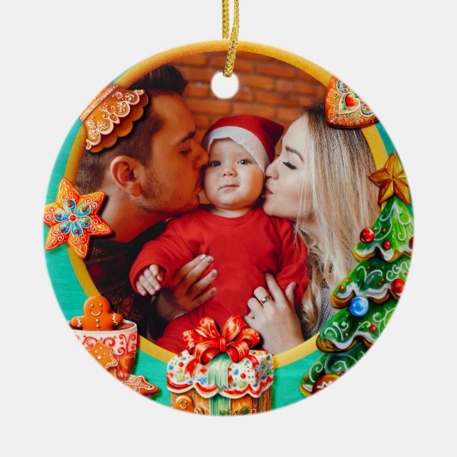 Baby's First Christmas Custom Name Photo Keepsake Ceramic Tree Decoration (Front)