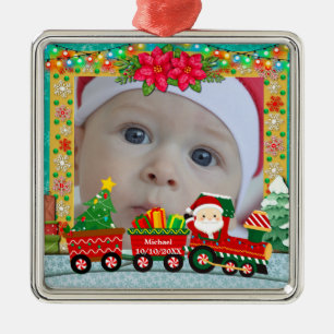 Baby's First Christmas Custom Name Photo Keepsake Metal Tree Decoration
