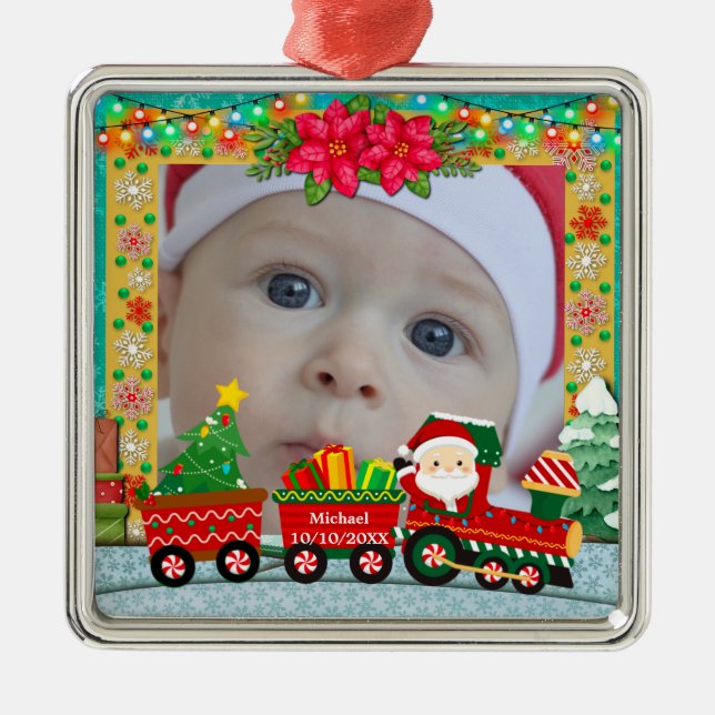 Baby's First Christmas Custom Name Photo Keepsake Metal Tree Decoration (Front)