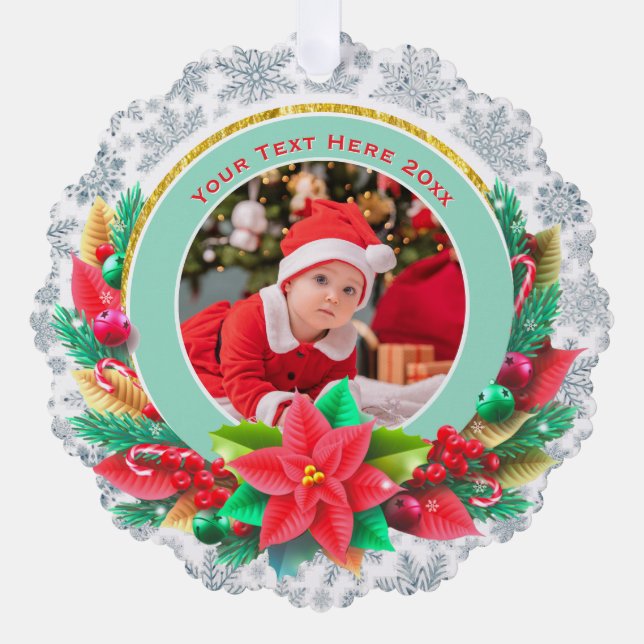 Baby's First Christmas Custom Name Photo Keepsake Tree Decoration Card (Front)