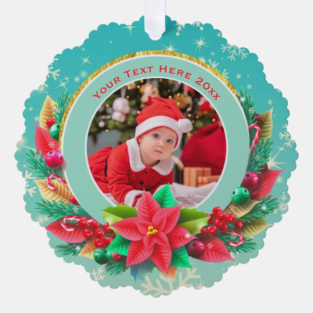 Baby's First Christmas Custom Name Photo Keepsake Tree Decoration Card (Front)
